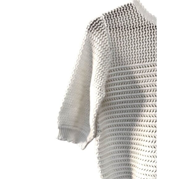 Ann Taylor Womens White Open-Knit Pullover Short Sleeve Sweater Medium - Picture 3 of 7